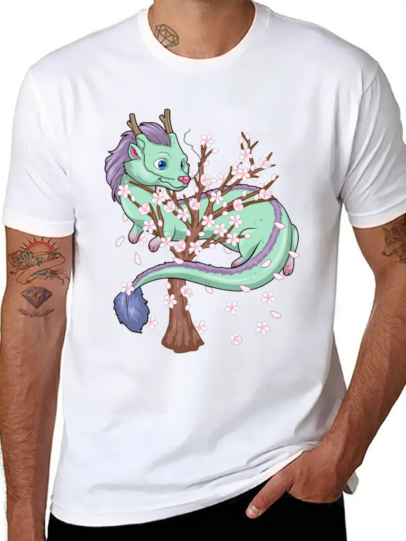 Japanese Sakura Dragon Cherry Blossom Sakura Flowe Classic Cotton Tee – Unisex Comfort For Any Season