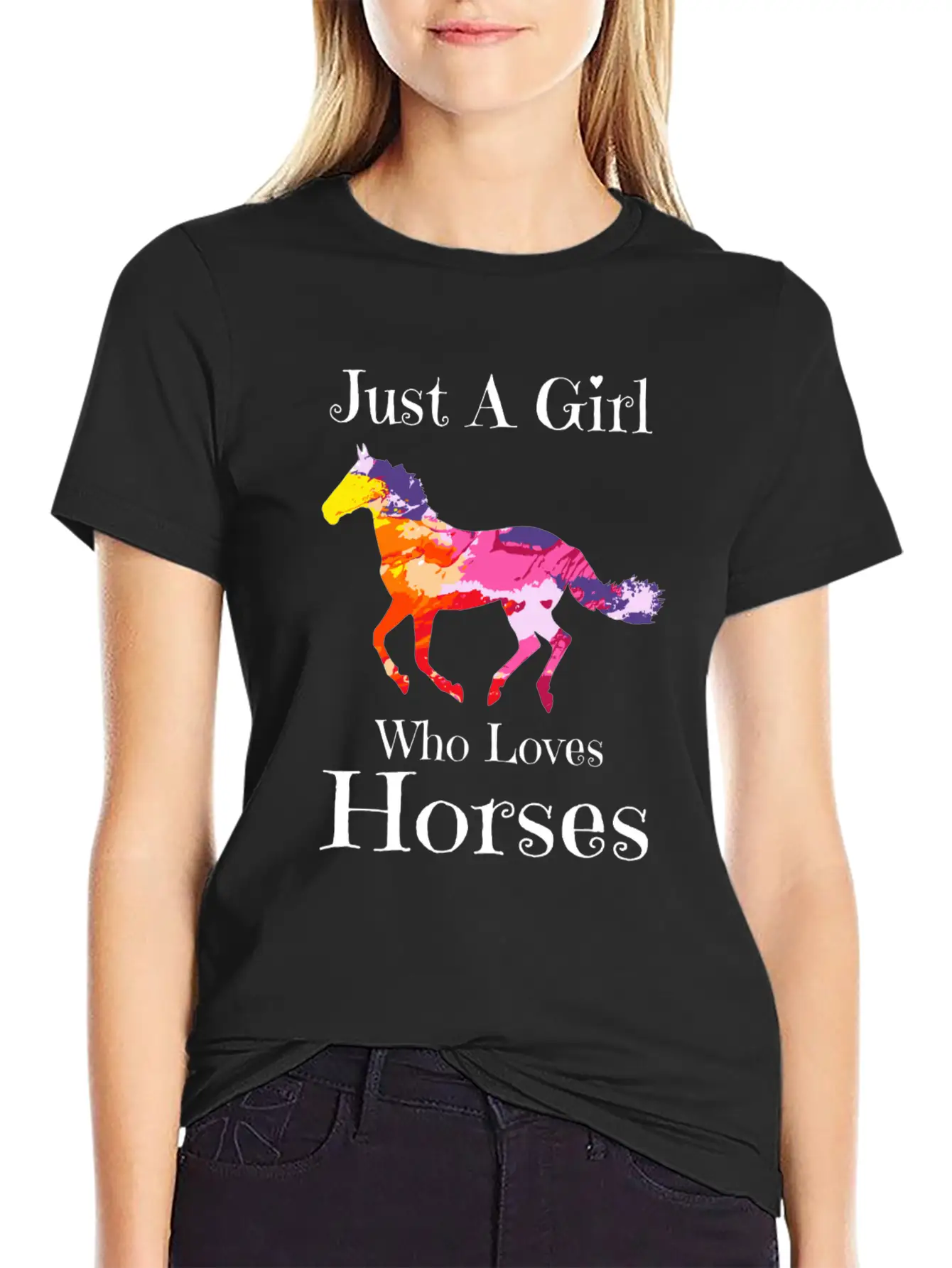 Just A Girl Who Loves Horses Horse Riding Girls Te Casual Graphic T-Shirt – Simple And Comfortable Daily Wear