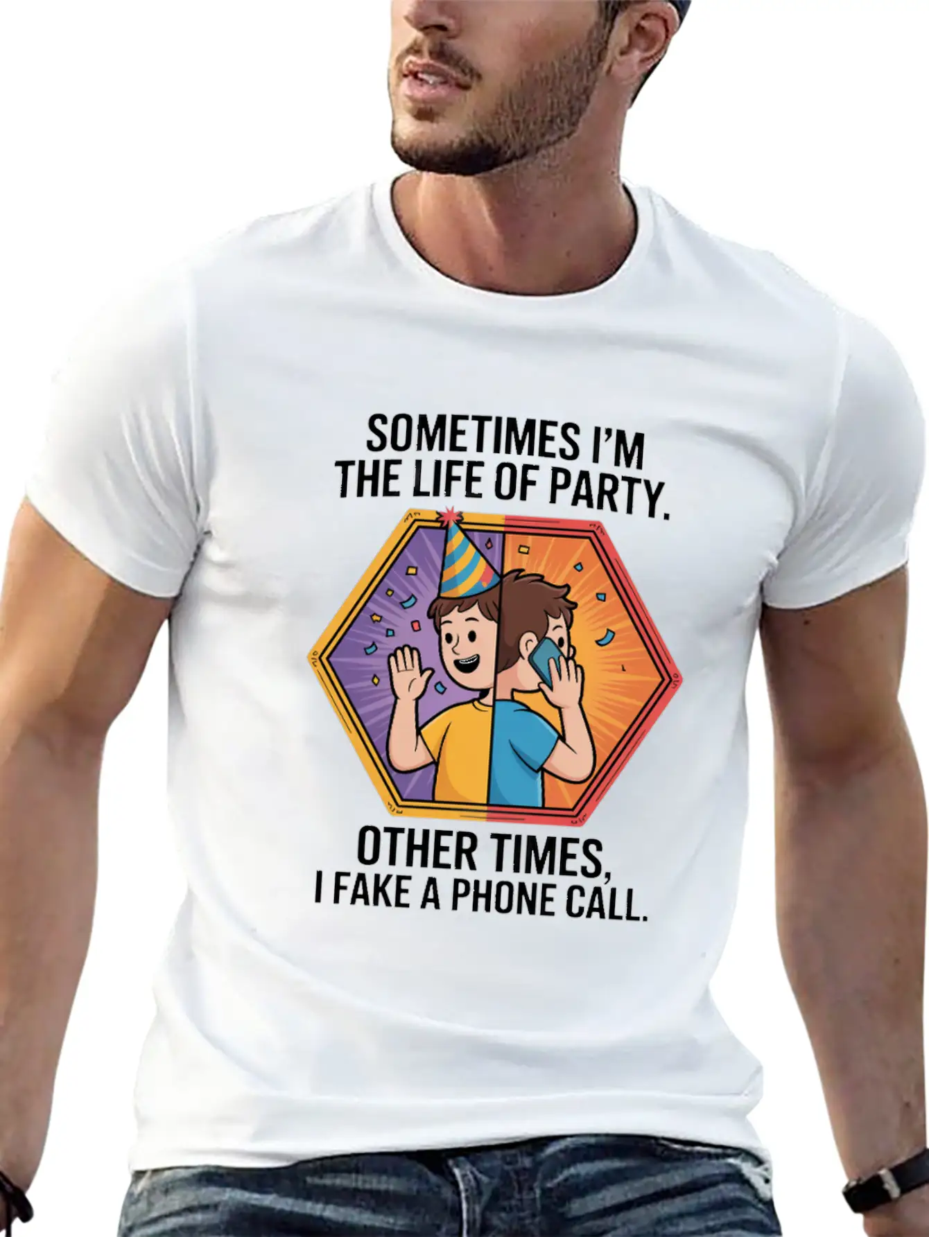Life Of The Party Other Times I Fake A Phone Call Essential Unisex Summer Tee – Soft Cotton Casual Fit