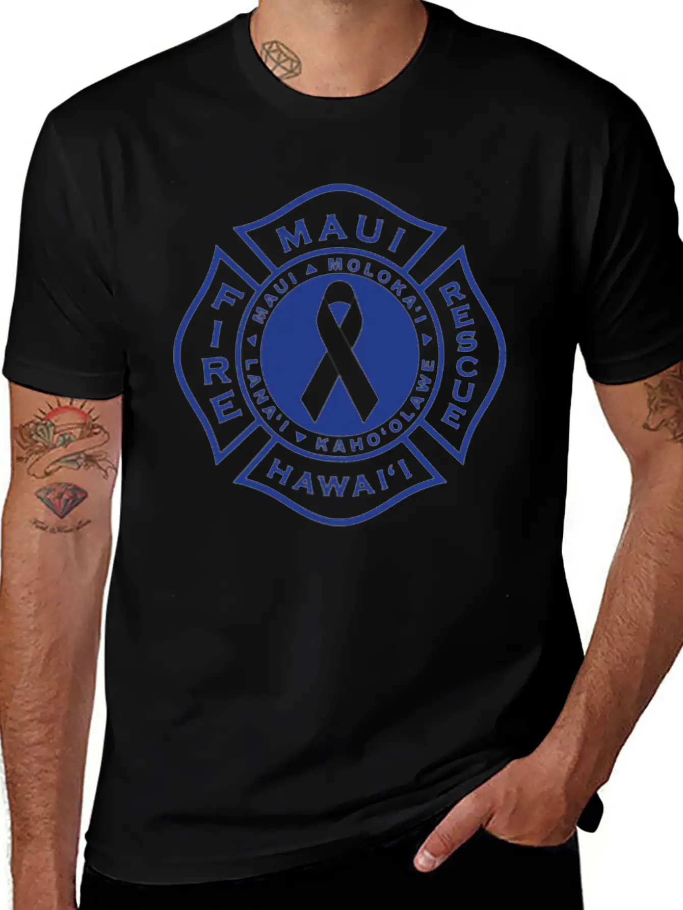 Maui Fire Department Blue On Pink Casual Graphic T-Shirt – Simple And Comfortable Daily Wear