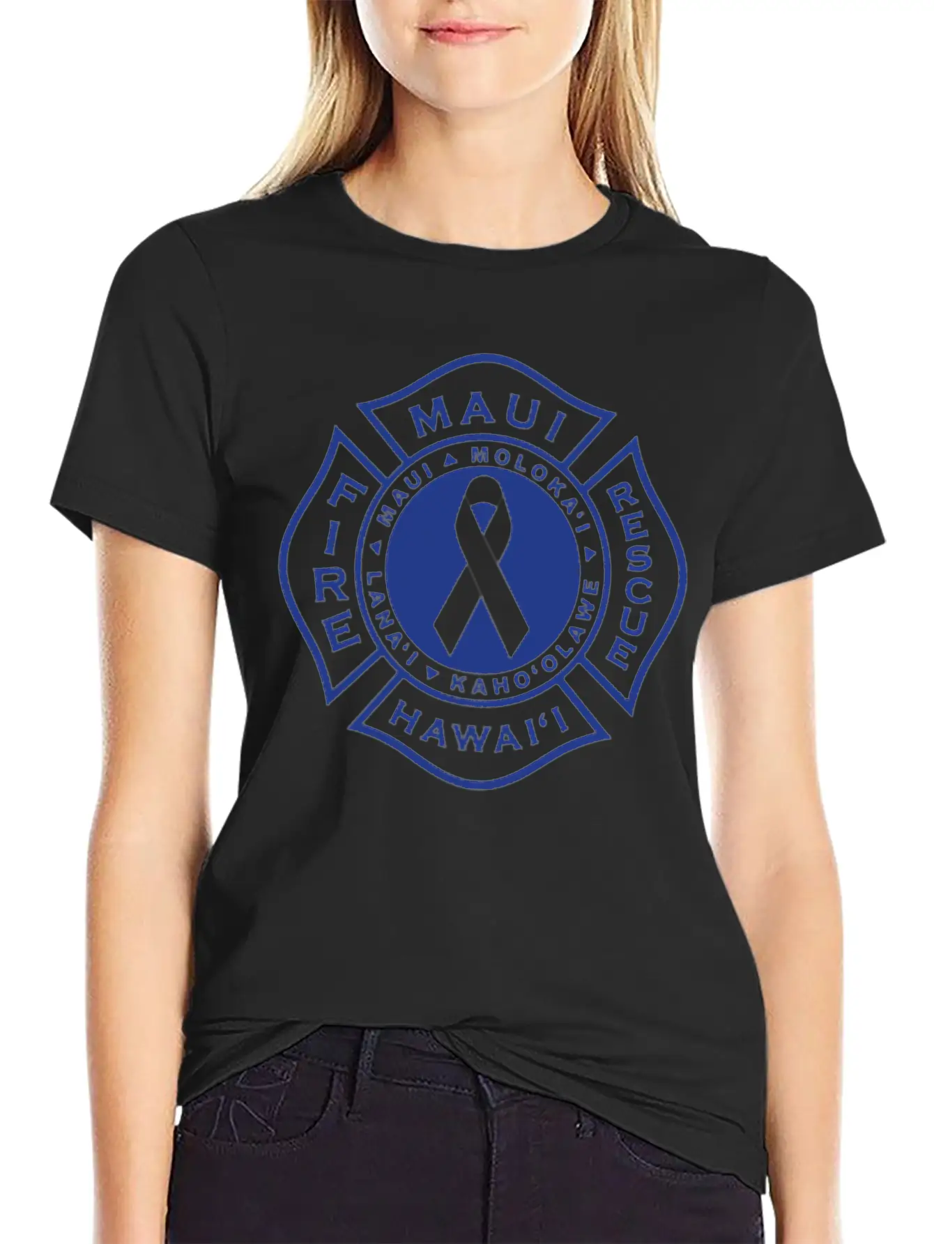 Maui Fire Department Blue On Pink Casual Graphic T-Shirt – Simple And Comfortable Daily Wear