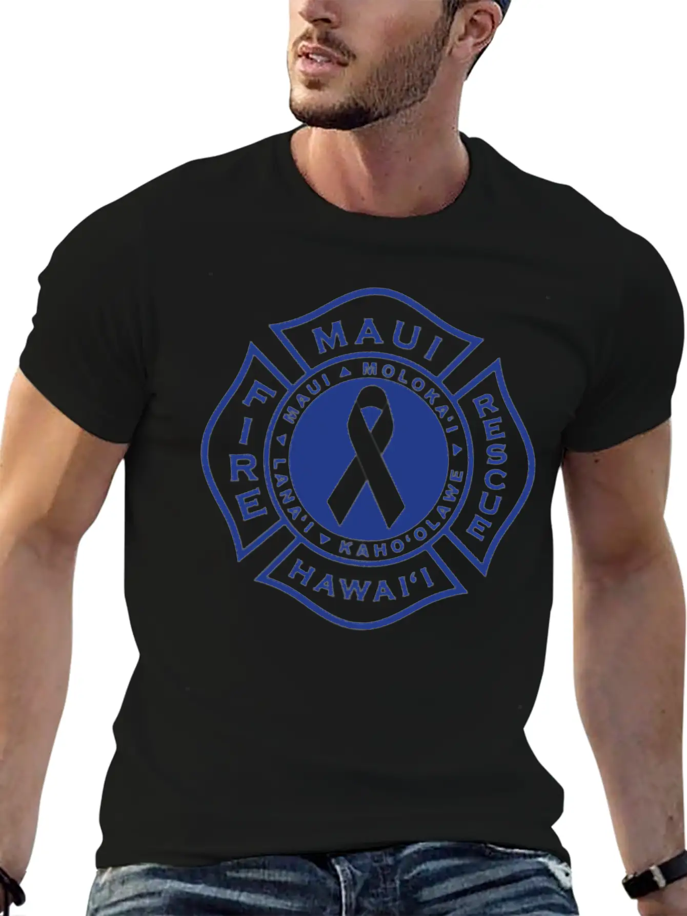 Maui Fire Department Blue On Pink Casual Graphic T-Shirt – Simple And Comfortable Daily Wear