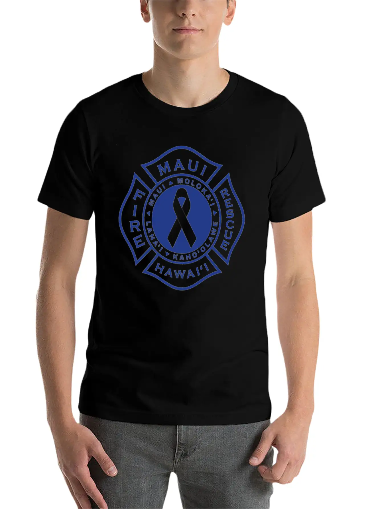 Maui Fire Department Blue On Pink Casual Graphic T-Shirt – Simple And Comfortable Daily Wear