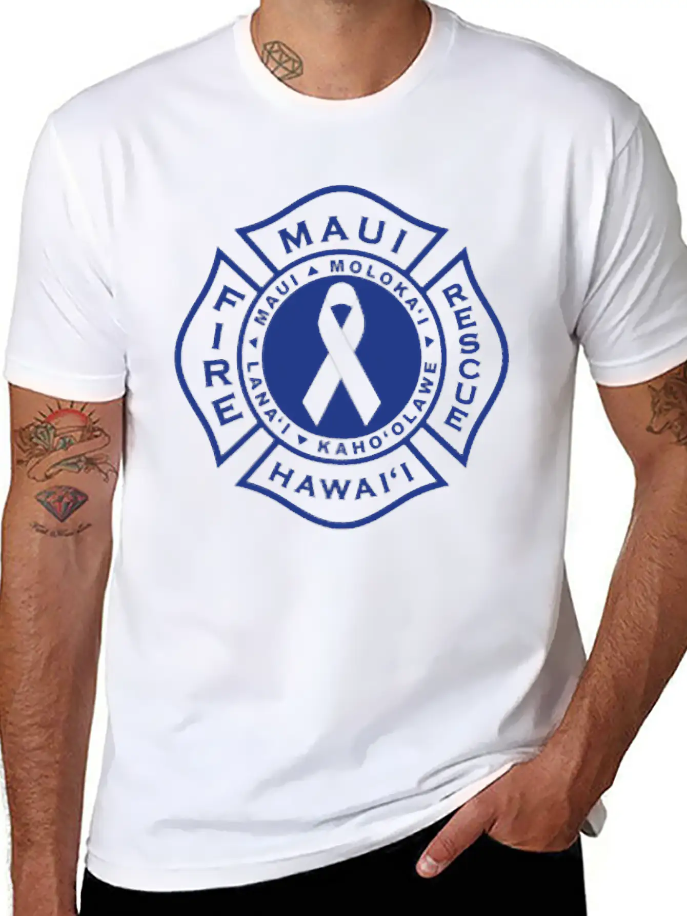 Maui Fire Department Blue On Pink Casual Graphic T-Shirt – Simple And Comfortable Daily Wear