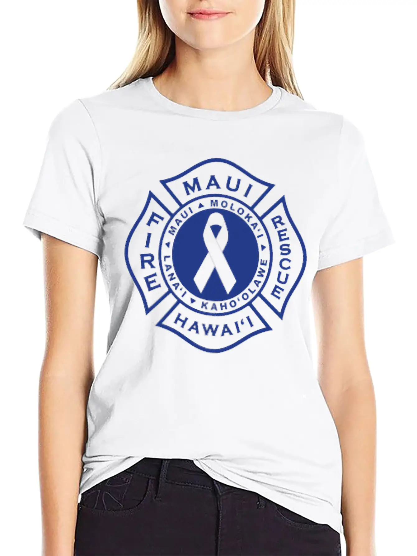 Maui Fire Department Blue On Pink Casual Graphic T-Shirt – Simple And Comfortable Daily Wear