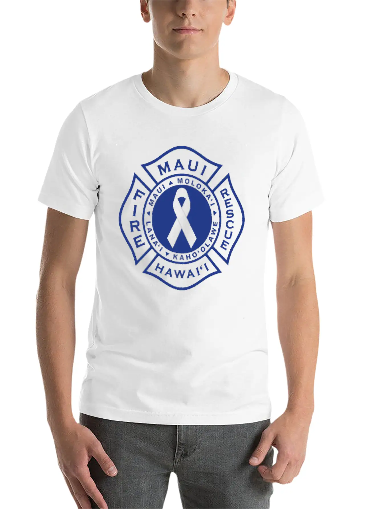 Maui Fire Department Blue On Pink Casual Graphic T-Shirt – Simple And Comfortable Daily Wear