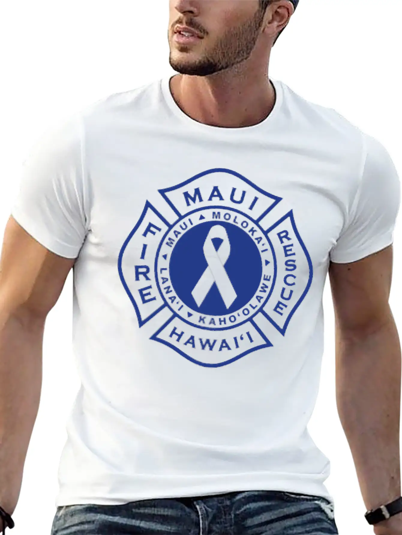 Maui Fire Department Blue On Pink Casual Graphic T-Shirt – Simple And Comfortable Daily Wear
