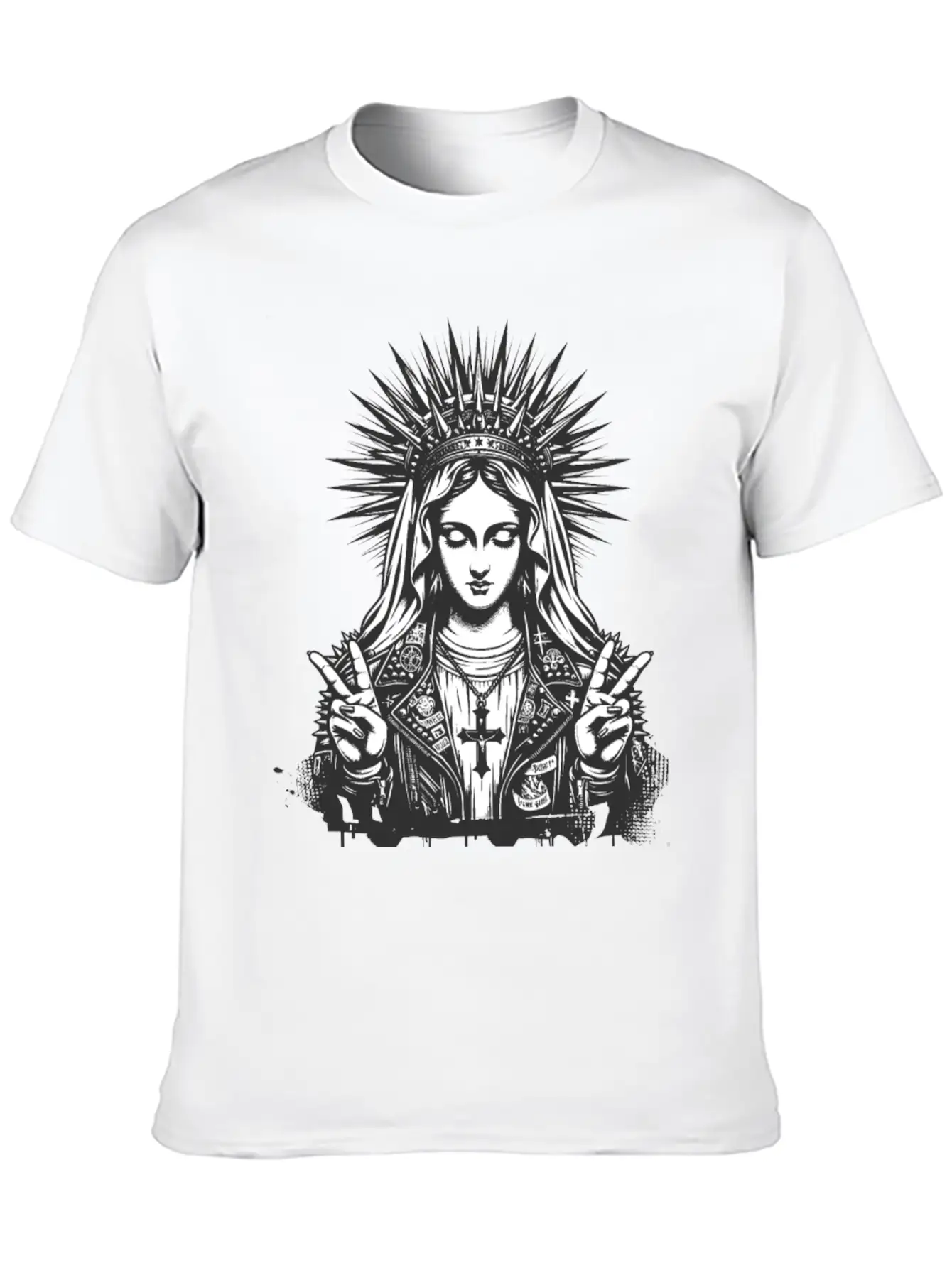 Mother Of God Mary As A Punk With A Leather Outfit Casual Graphic T-Shirt – Simple And Comfortable Daily Wear