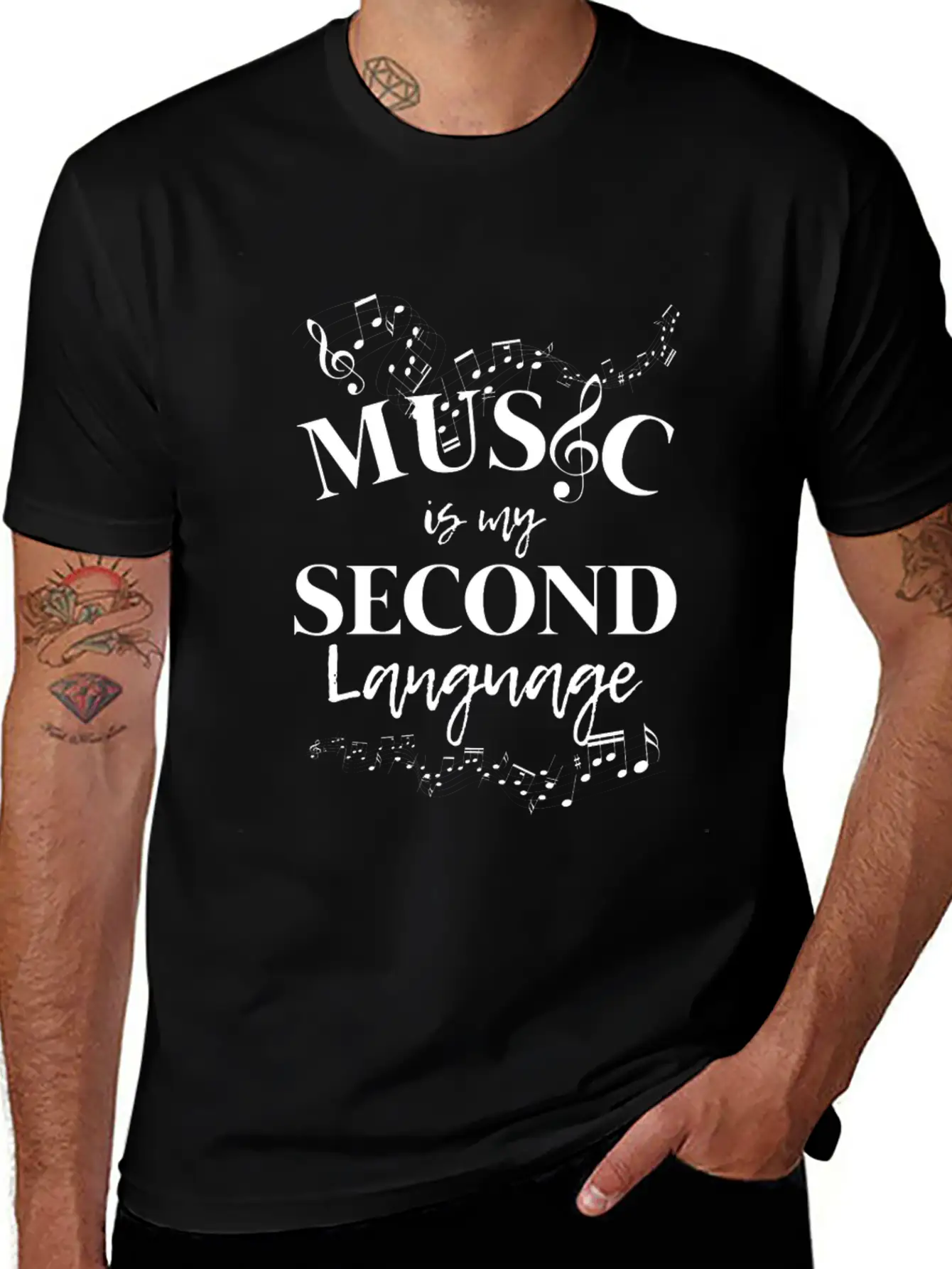Music Is My Second Language Clef Casual Graphic T-Shirt – Simple And Comfortable Daily Wear