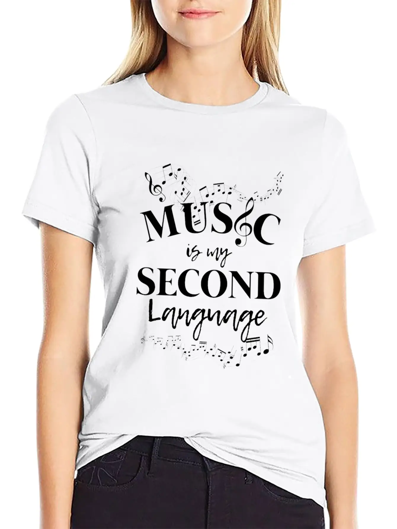 Music Is My Second Language Clef Casual Graphic T-Shirt – Simple And Comfortable Daily Wear