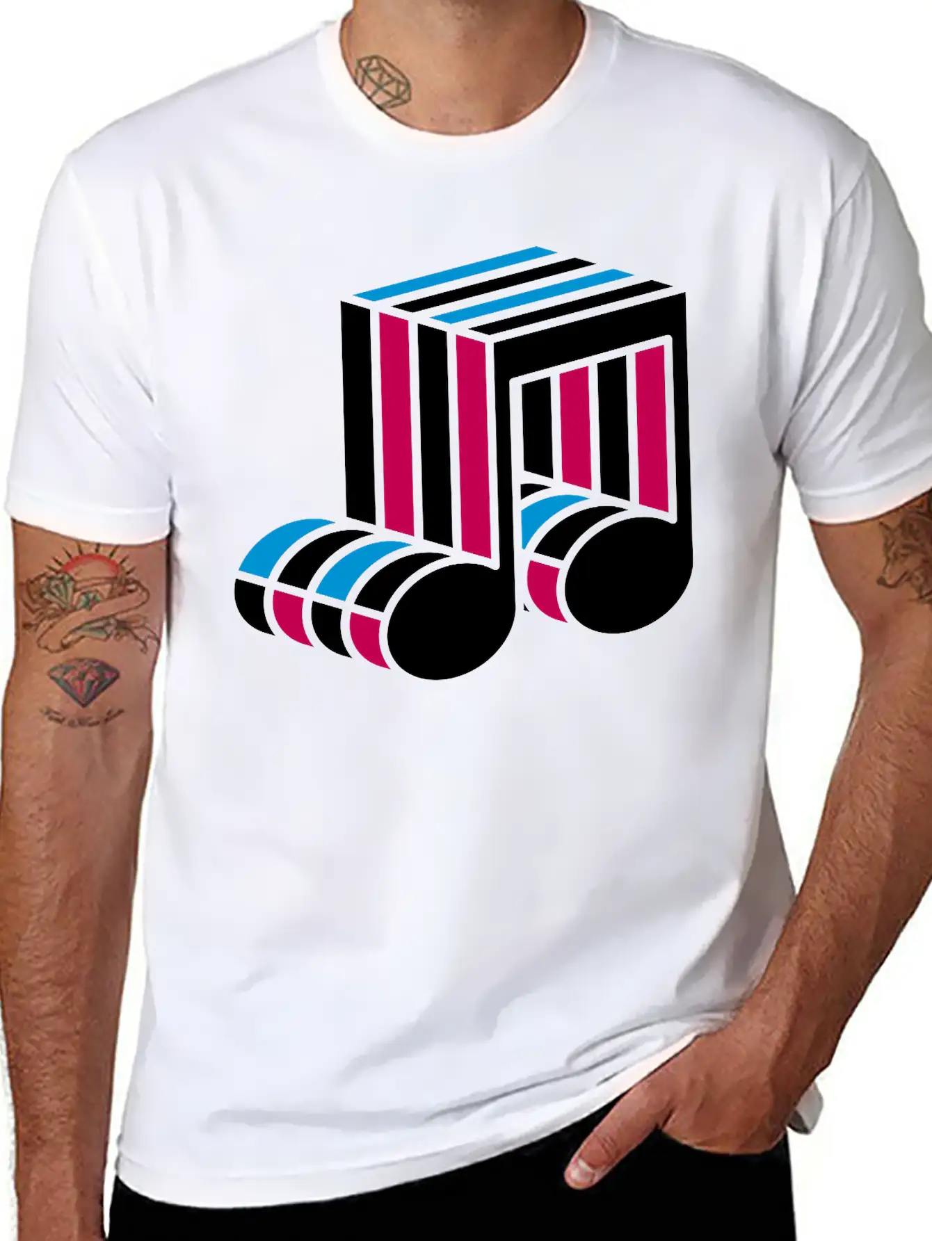 Music Note Colorful Techno Dance Pattern Symbol Co Classic Cotton Tee – Unisex Comfort For Any Season