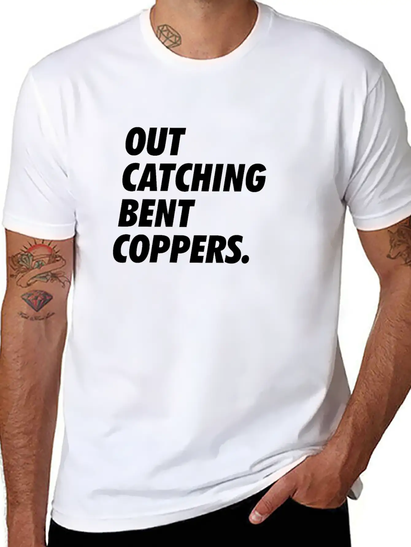 Out Catching Bent Coppers - Cops Essential Unisex Summer Tee – Soft Cotton Casual Fit