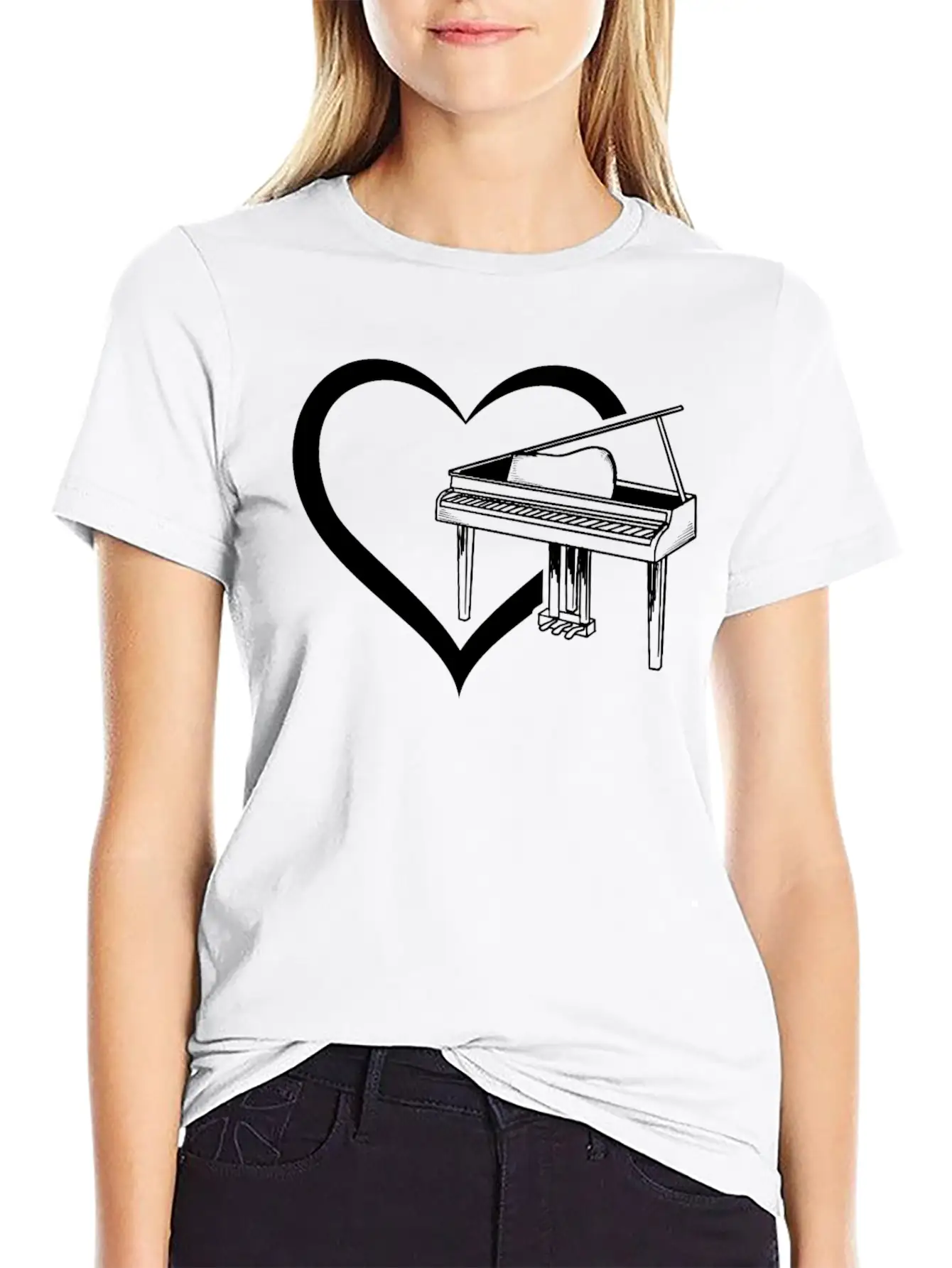 Piano Heart Piano Player Piano Lover - Pianist Casual Graphic T-Shirt – Simple And Comfortable Daily Wear