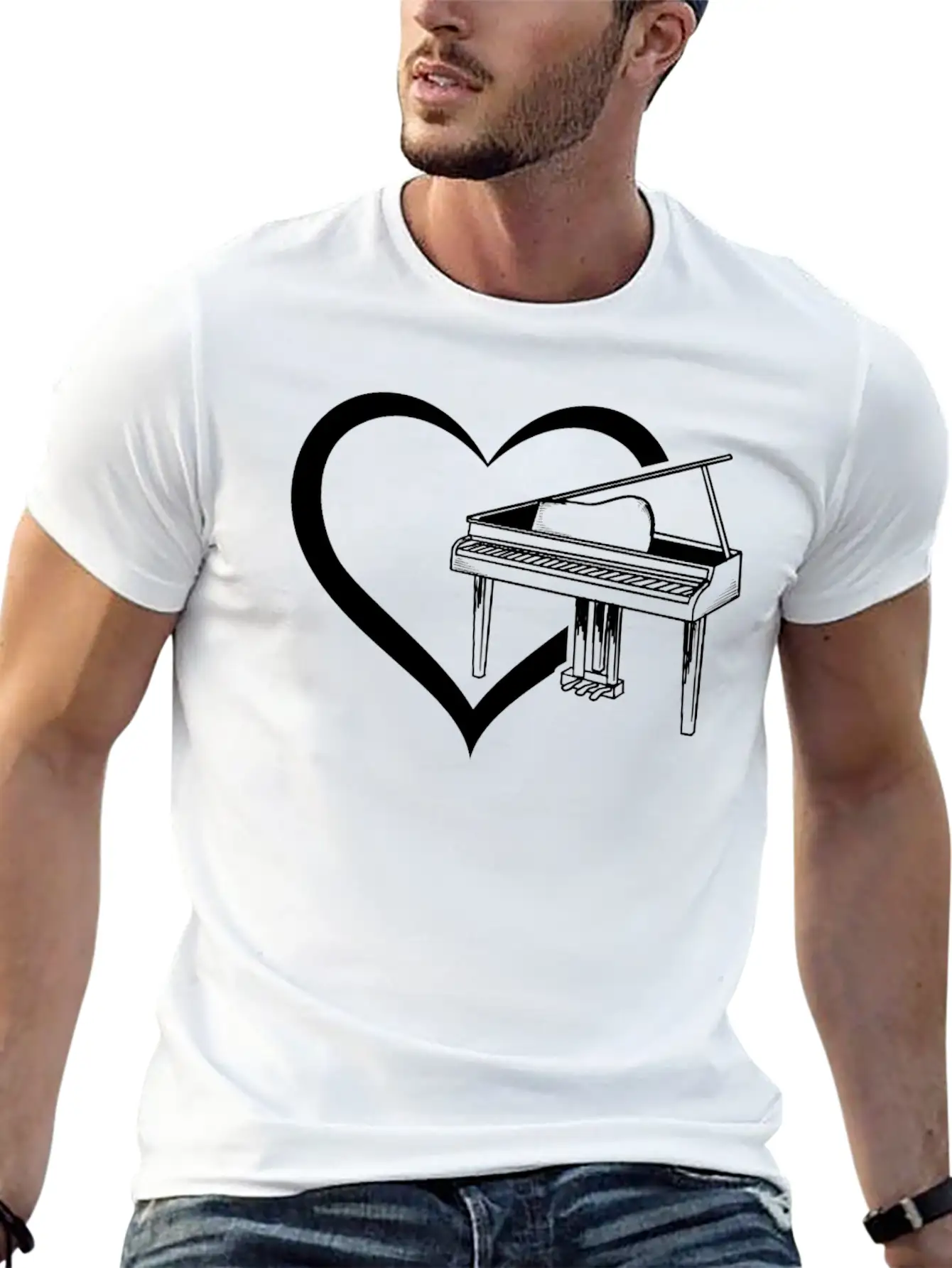 Piano Heart Piano Player Piano Lover - Pianist Casual Graphic T-Shirt – Simple And Comfortable Daily Wear
