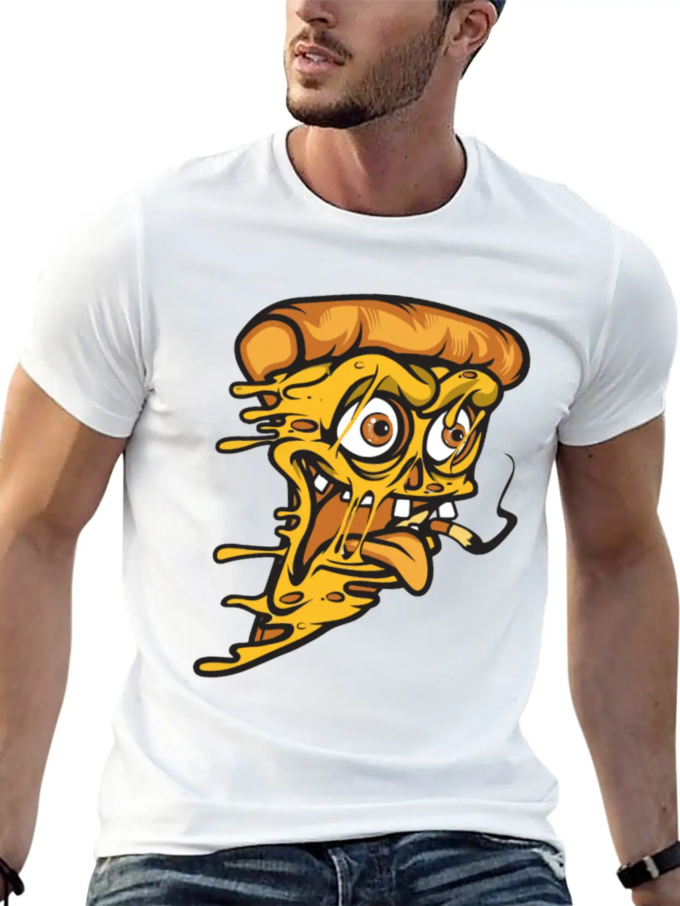 Pizza Smoking Unisex Short Sleeve Soft Cotton T-Shirt – Casual Everyday Wear