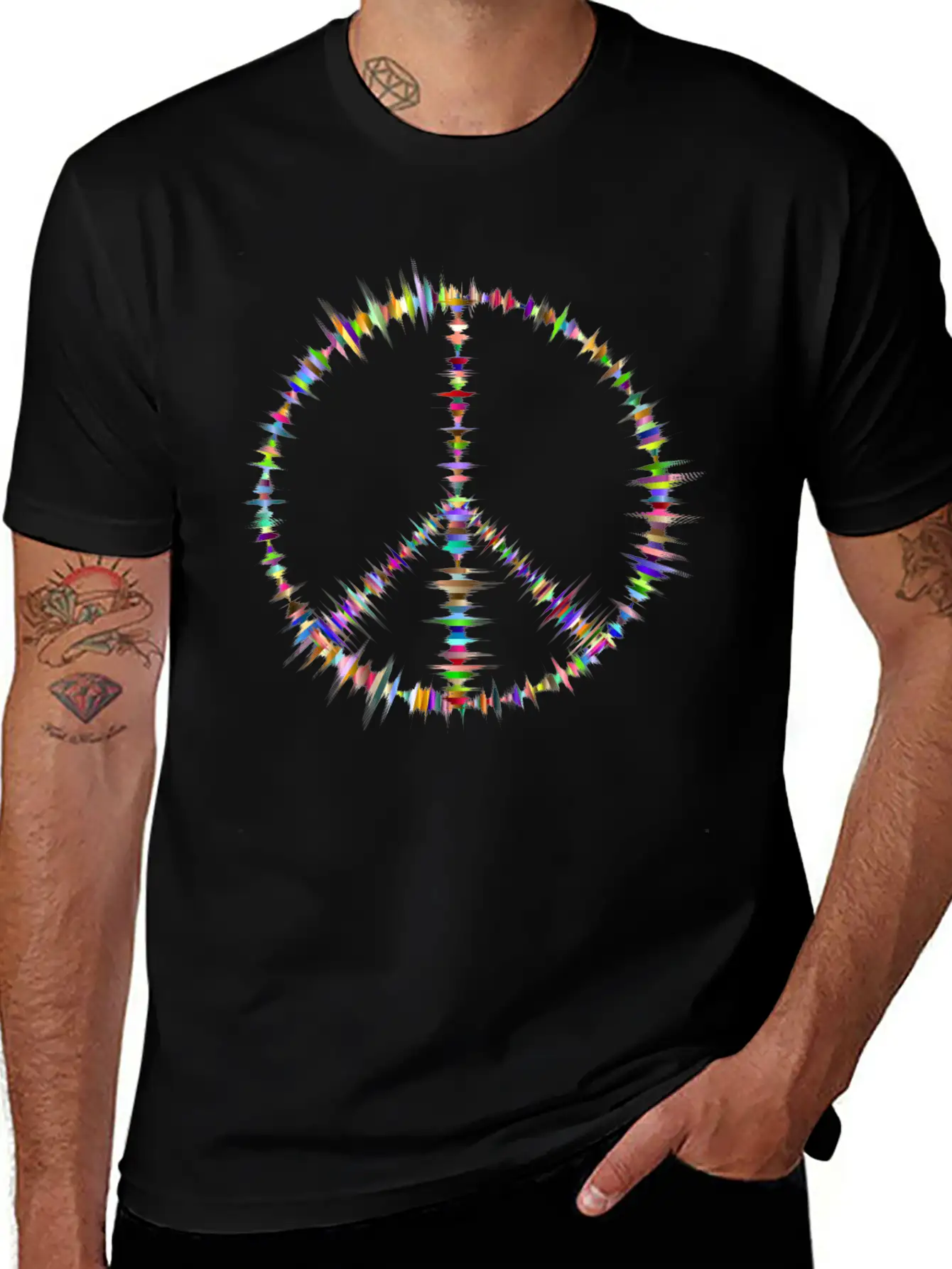 Prismatic Sound Waves Peace Sign Classic Cotton Tee – Unisex Comfort For Any Season