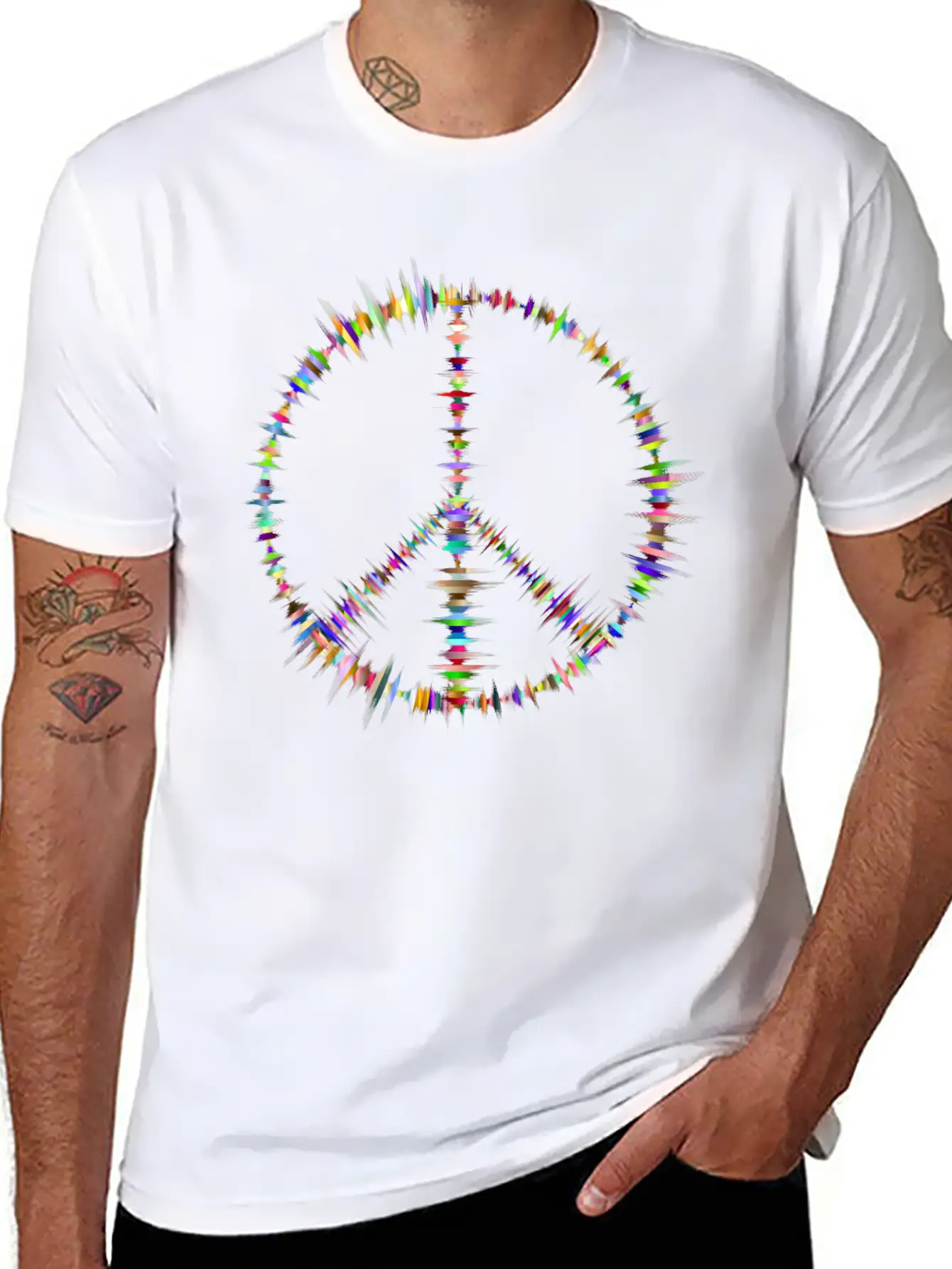 Prismatic Sound Waves Peace Sign Classic Cotton Tee – Unisex Comfort For Any Season