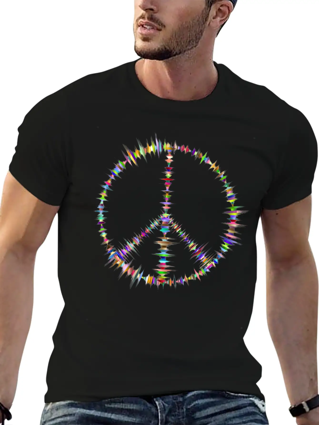 Prismatic Sound Waves Peace Sign Classic Cotton Tee – Unisex Comfort For Any Season
