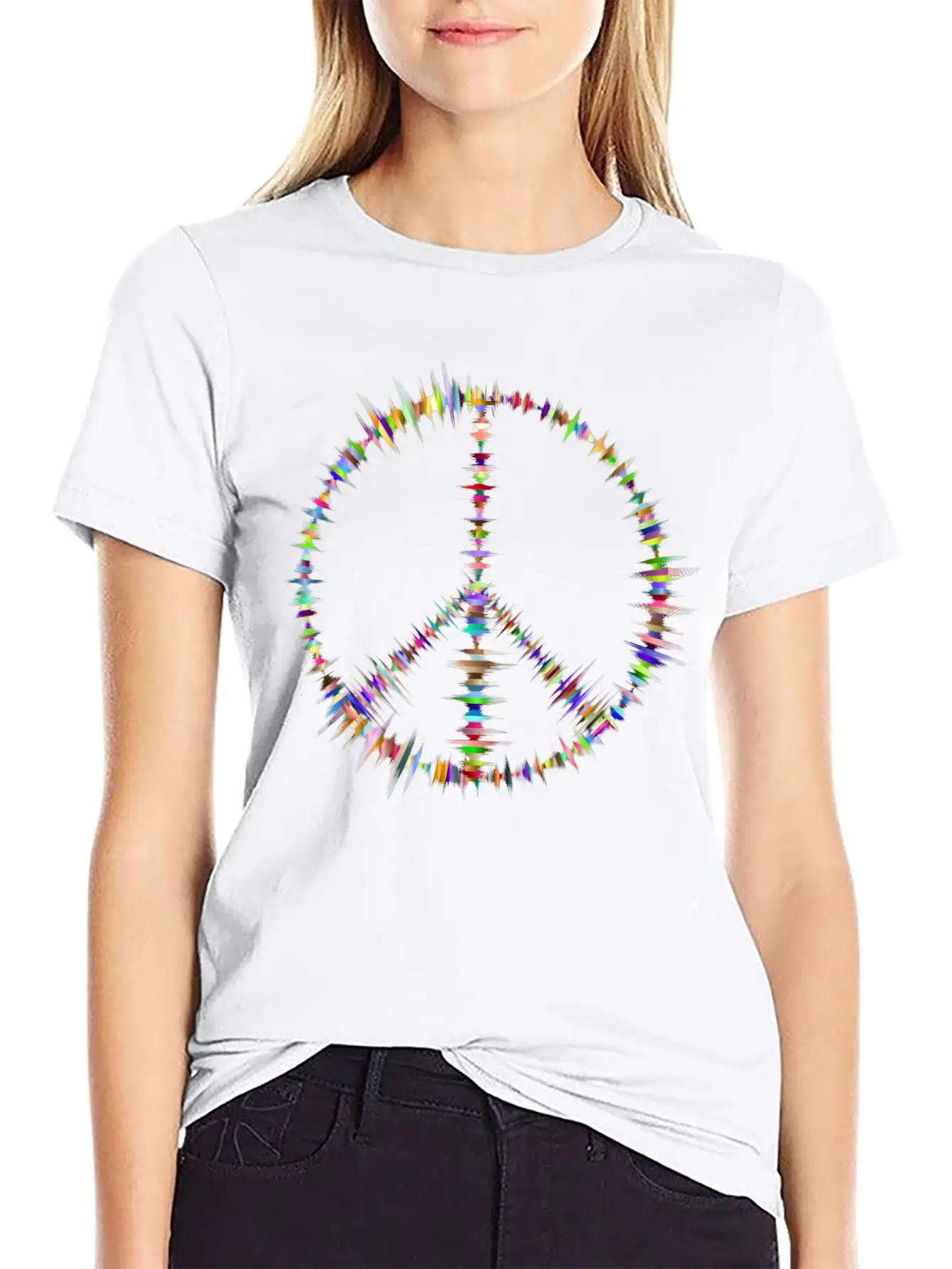Prismatic Sound Waves Peace Sign Classic Cotton Tee – Unisex Comfort For Any Season