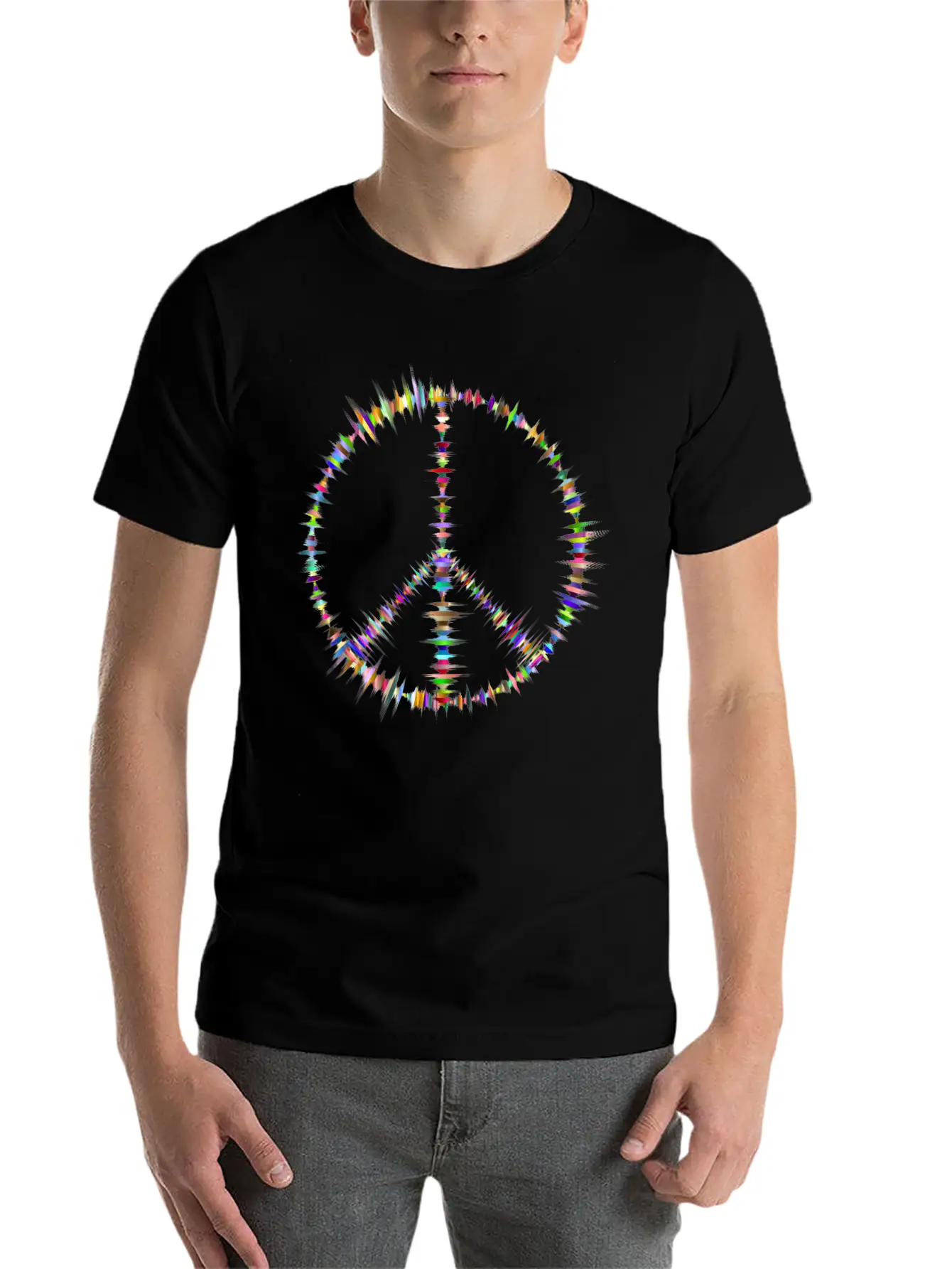 Prismatic Sound Waves Peace Sign Classic Cotton Tee – Unisex Comfort For Any Season