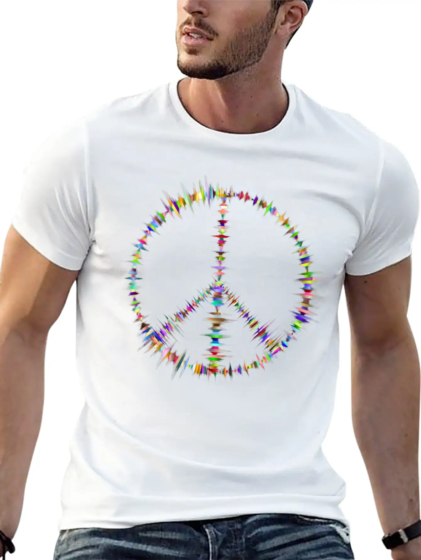 Prismatic Sound Waves Peace Sign Classic Cotton Tee – Unisex Comfort For Any Season