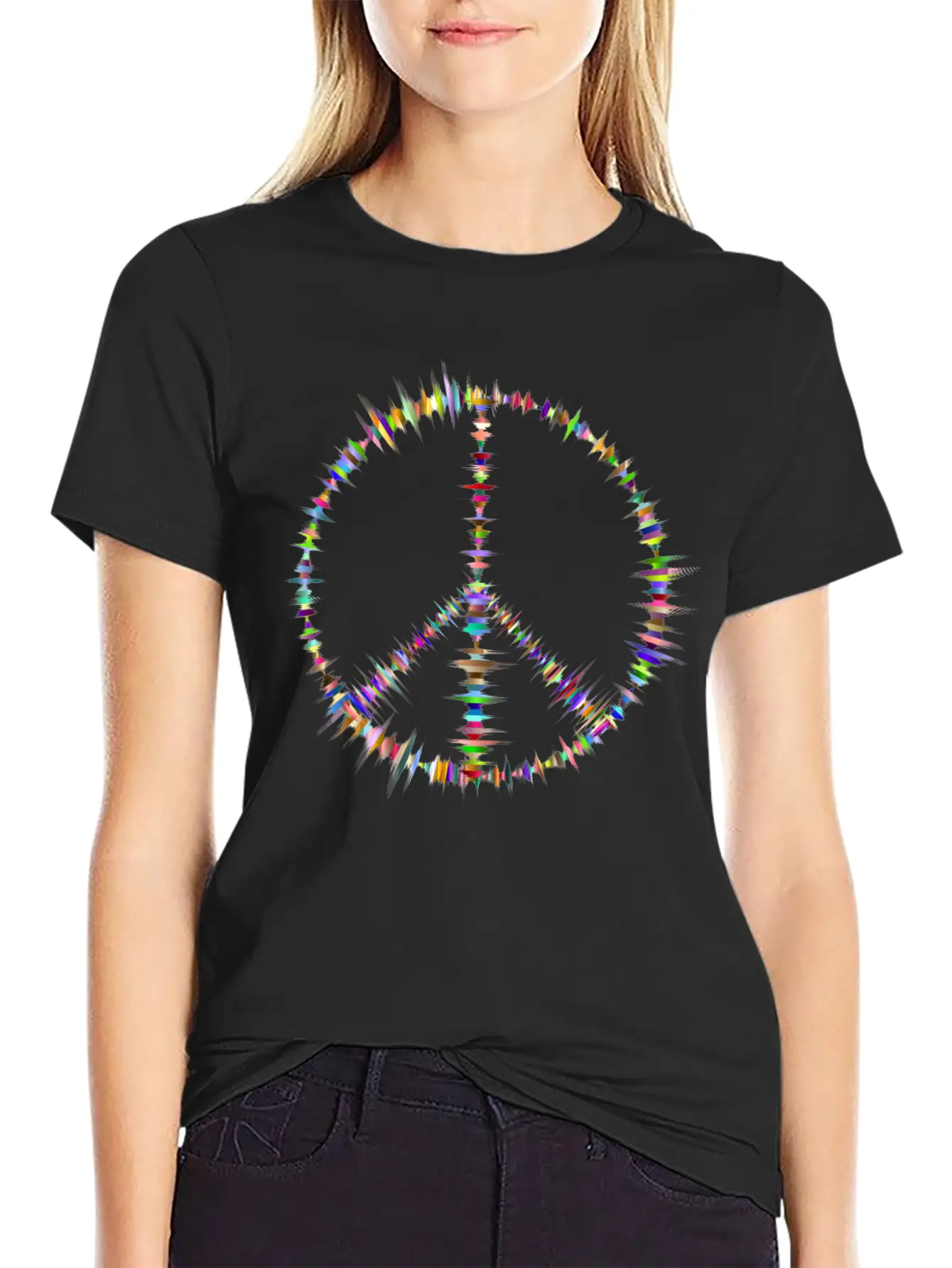Prismatic Sound Waves Peace Sign Classic Cotton Tee – Unisex Comfort For Any Season