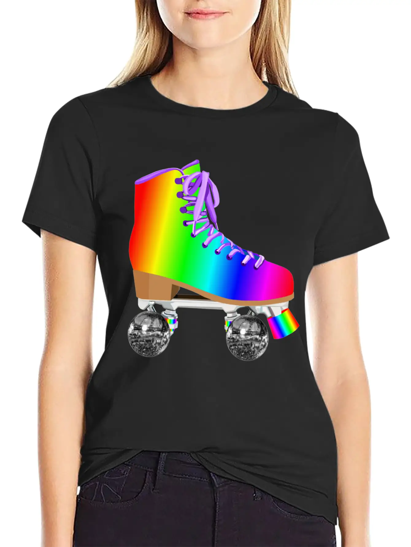 Retro Rainbow 70s Disco Roller Skates Essential Unisex Summer Tee – Soft Cotton Casual Fit