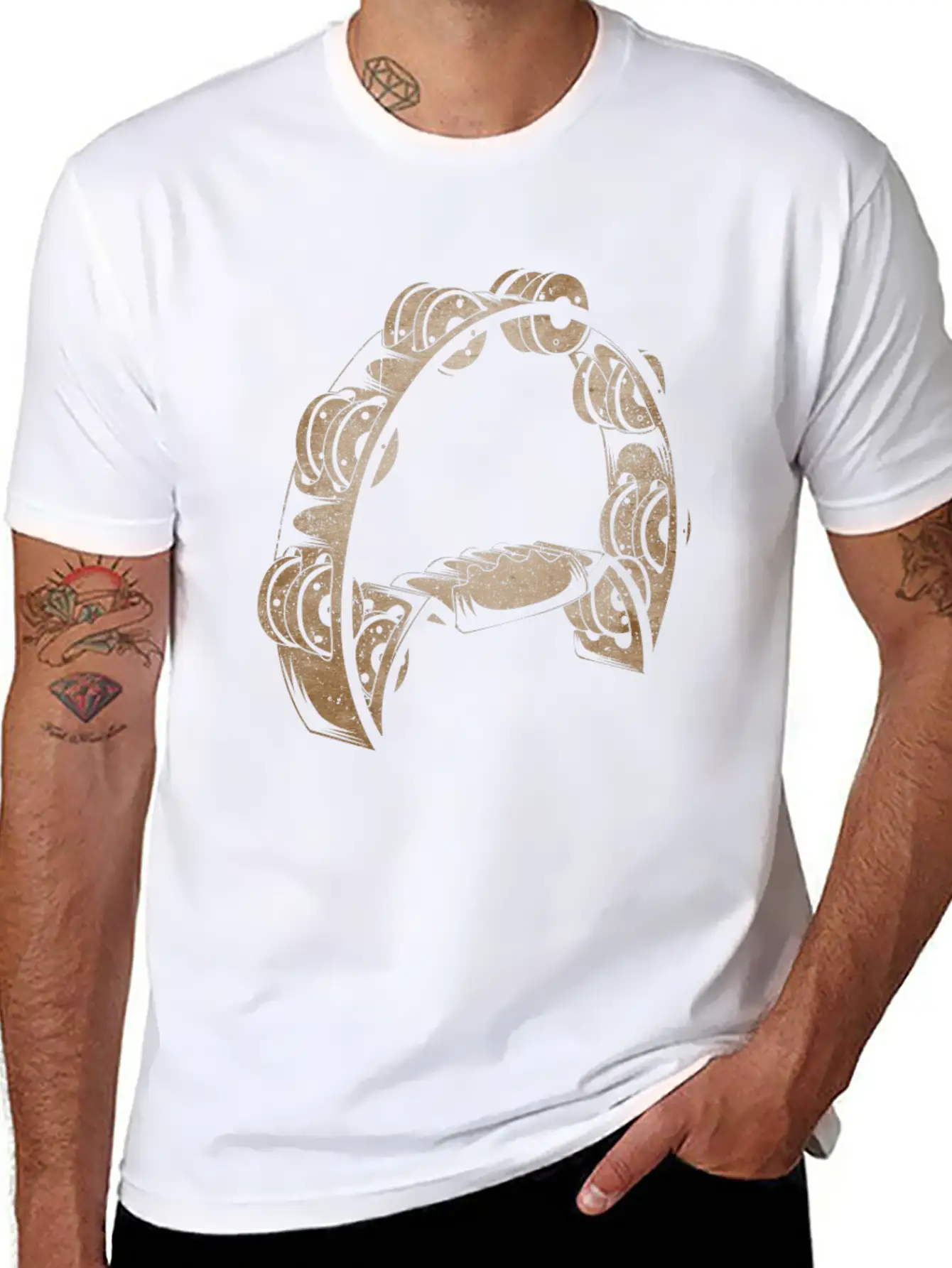Tambourine Musical Instrument Player Musician Casual Graphic T-Shirt – Simple And Comfortable Daily Wear