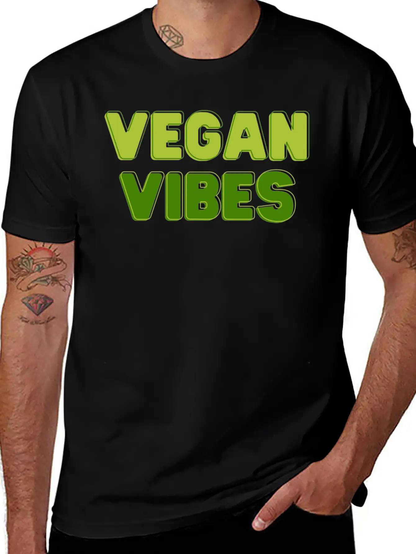 Vegan Vibes In Greens | Funky Vegan Design Essential Unisex Summer Tee – Soft Cotton Casual Fit