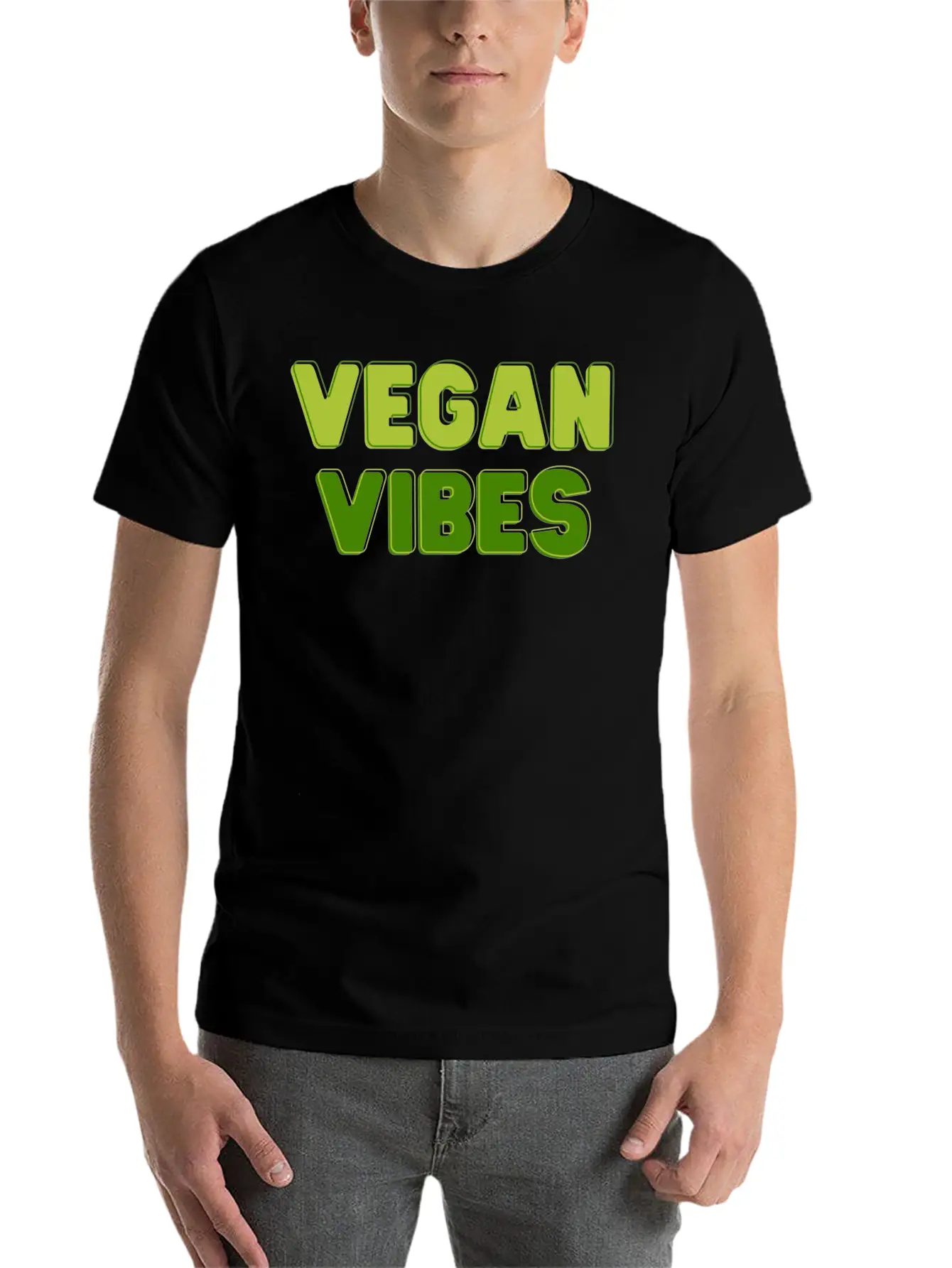 Vegan Vibes In Greens | Funky Vegan Design Essential Unisex Summer Tee – Soft Cotton Casual Fit