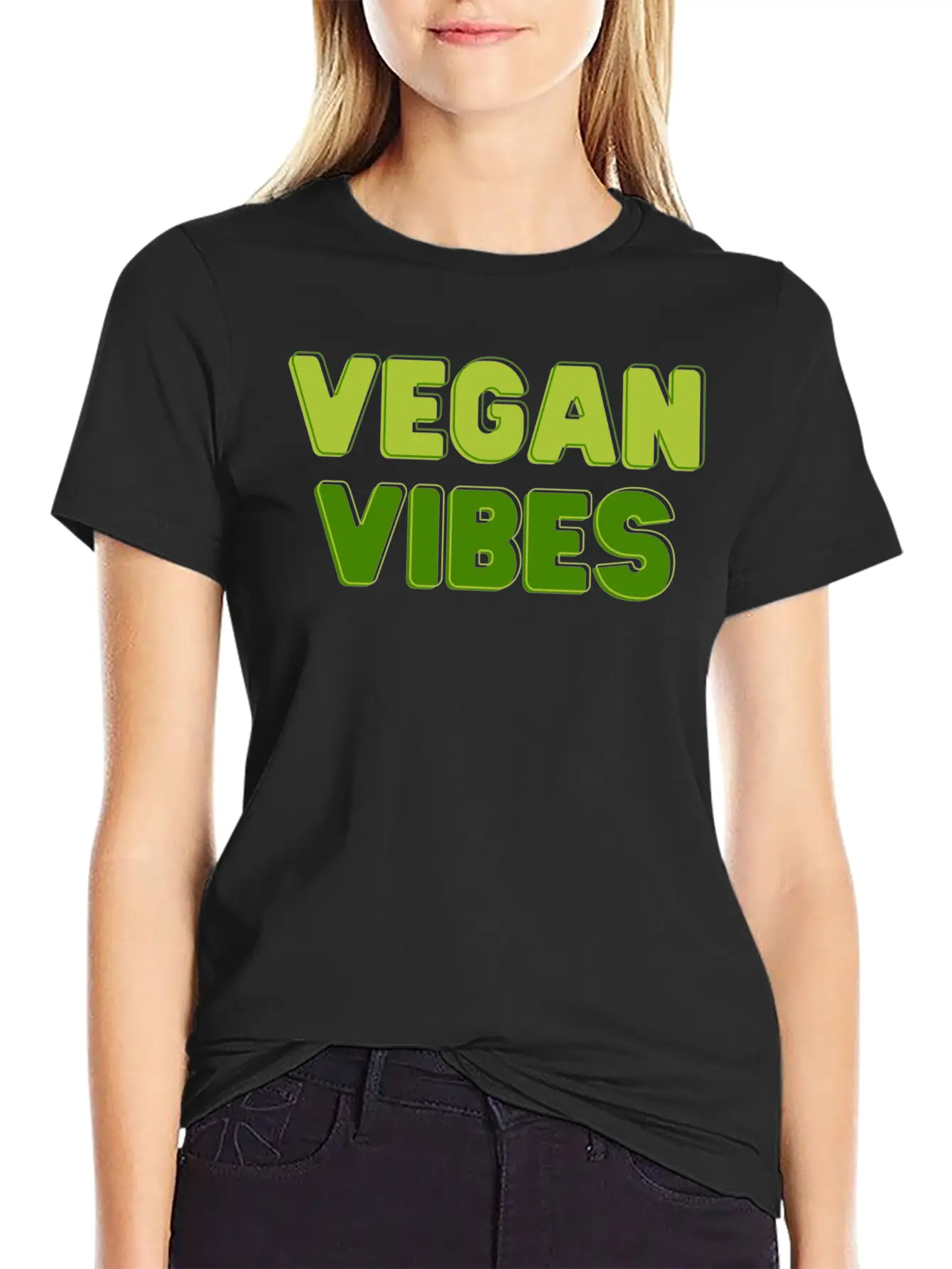 Vegan Vibes In Greens | Funky Vegan Design Essential Unisex Summer Tee – Soft Cotton Casual Fit