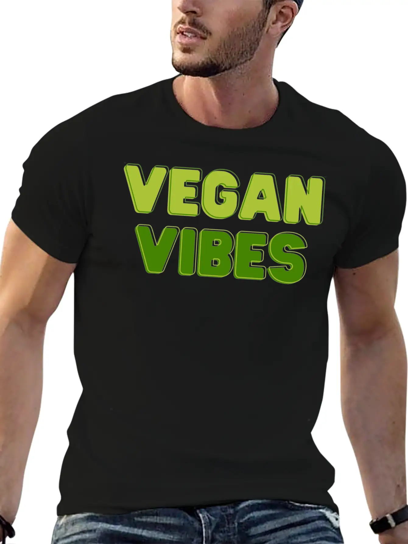 Vegan Vibes In Greens | Funky Vegan Design Essential Unisex Summer Tee – Soft Cotton Casual Fit
