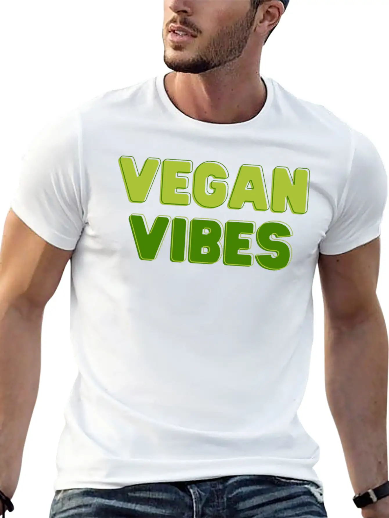 Vegan Vibes In Greens | Funky Vegan Design Essential Unisex Summer Tee – Soft Cotton Casual Fit