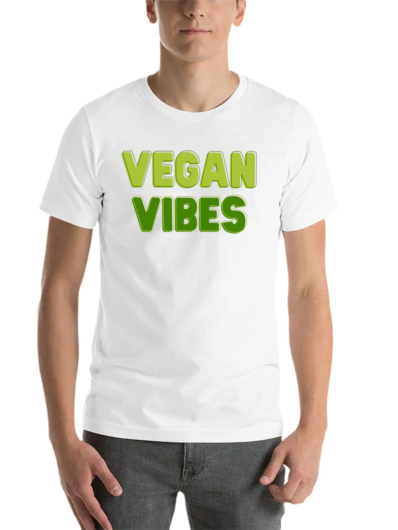 Vegan Vibes In Greens | Funky Vegan Design Essential Unisex Summer Tee – Soft Cotton Casual Fit