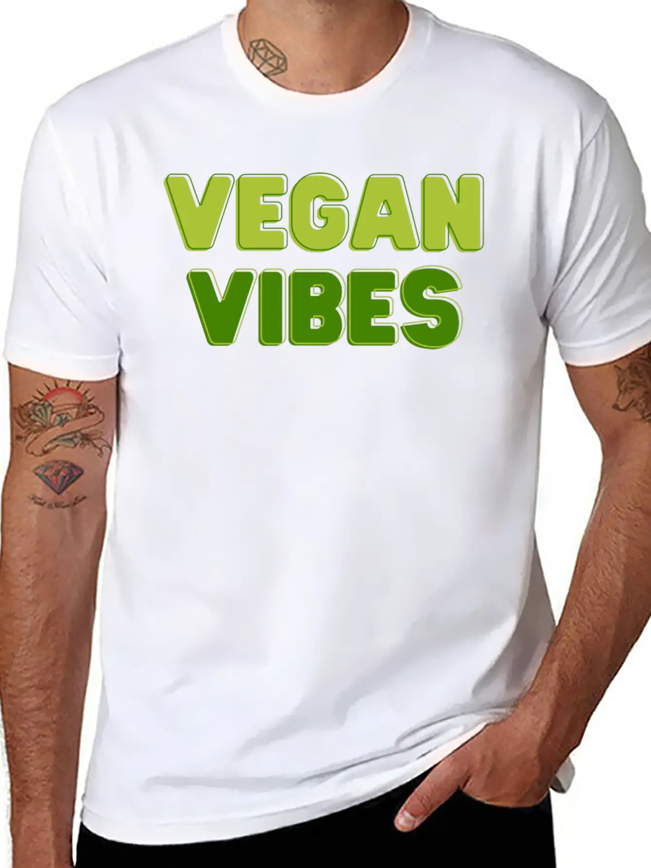 Vegan Vibes In Greens | Funky Vegan Design Essential Unisex Summer Tee – Soft Cotton Casual Fit
